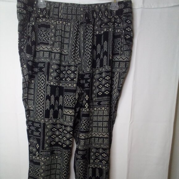 Jessica Simpson Pants Women XL Elastic Waist Pull On Pockets Pattern Black White - Picture 1 of 16